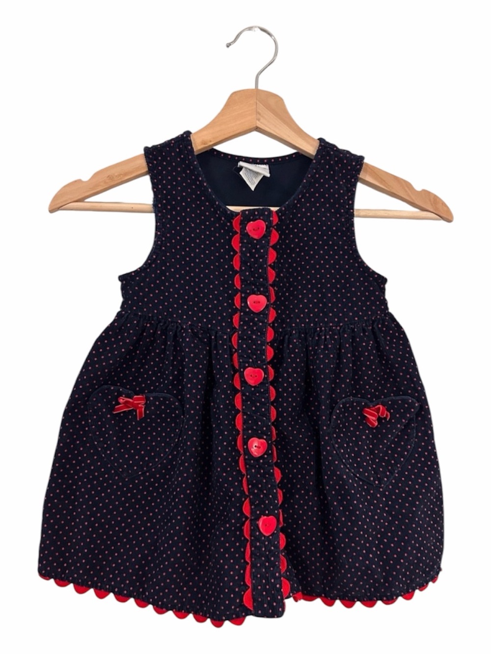 Samara Vintage Dress Navy Polka Dot Girls Size 3T Heart Pockets‎ 100% Cotton